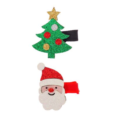 Christmas hair clip "Santa and X-mas tree"