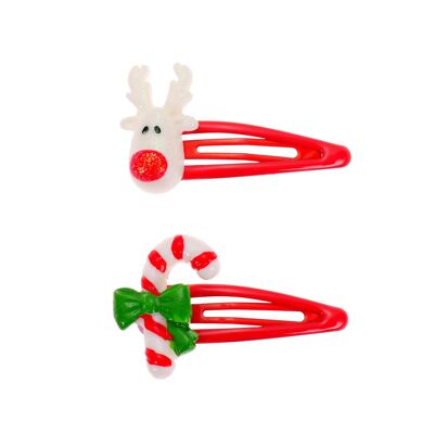 Pasador de pelo navideño "Rudolf y bastón de caramelo"