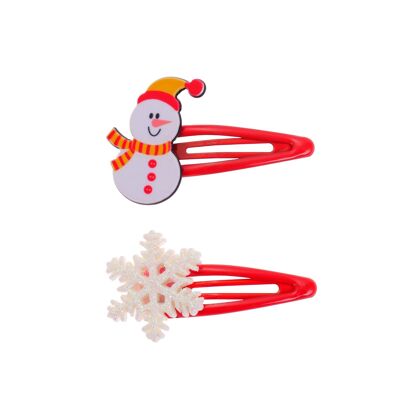 Christmas hair clip "Snowmen and snowflake"
