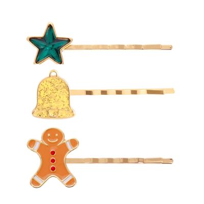 Christmas hairpins "Star, bell and gingerbread man"