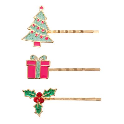 Christmas hairpins "X-mas tree, gift and mistletoe"