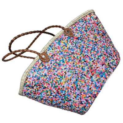 Shopper FIESTA con paillettes e manici in pelle