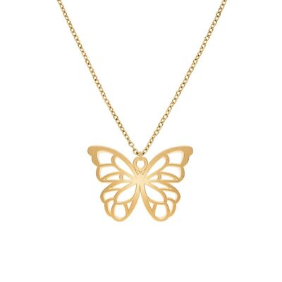 Collier Animal Fauna Papillon Finition Or ou Argent avec Chaîne pour Femme, Homme ou Enfant, Résistant et Ajustable Fabriqué en France