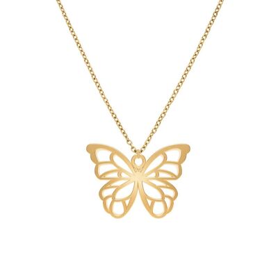 Fauna Butterfly Animal Necklace Gold or Silver Finish with Chain for Women, Men or Children, Resistant and Adjustable Made in France
