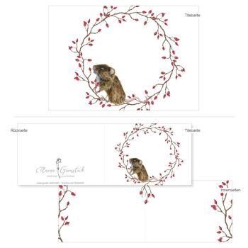 Carte pliante Souris de Noël dans une couronne - IMPRIMÉE À L'INTÉRIEUR avec enveloppe 3