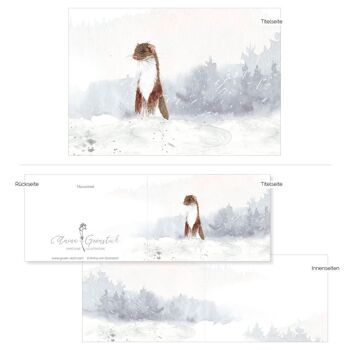 Carte pliante souris fouine dans la neige - IMPRIMÉE À L'INTÉRIEUR avec enveloppe 3