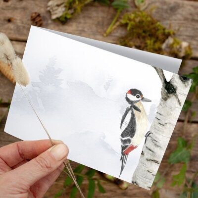 Woodpecker folding card - PRINTED INSIDE with envelope