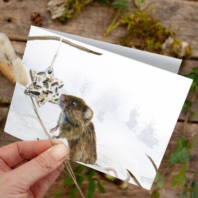 Folding card Christmas mouse with star - PRINTED INSIDE with envelope