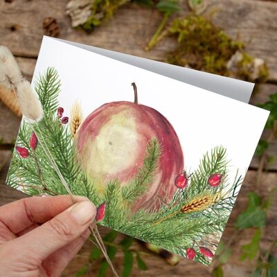 Tarjeta plegable Manzana al horno de Navidad - IMPRESA EN EL INTERIOR con sobre