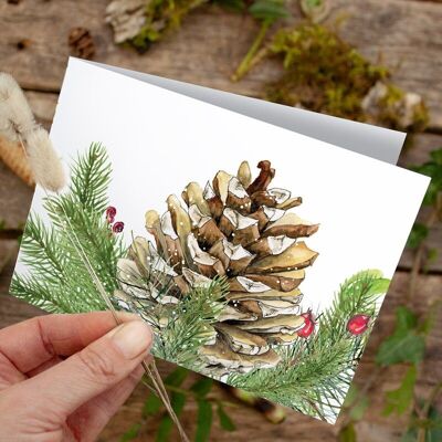 Folding card Christmas pine cones - PRINTED INSIDE with envelope