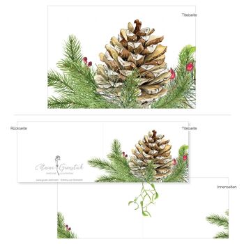 Carte pliante Pommes de pin de Noël - IMPRIMÉE À L'INTÉRIEUR avec enveloppe 3