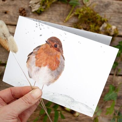 Folding card Christmas robins in the snow - PRINTED INSIDE with envelope