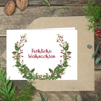 Carte pliante Salutations Ilex de Noël - IMPRIMÉE À L'INTÉRIEUR avec enveloppe 2