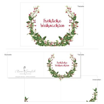 Carte pliante Salutations Ilex de Noël - IMPRIMÉE À L'INTÉRIEUR avec enveloppe 3