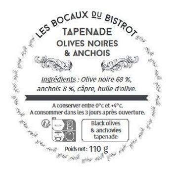 Tapenade d'olives noires et anchois (bocal en verre / bocaux traditionnels)