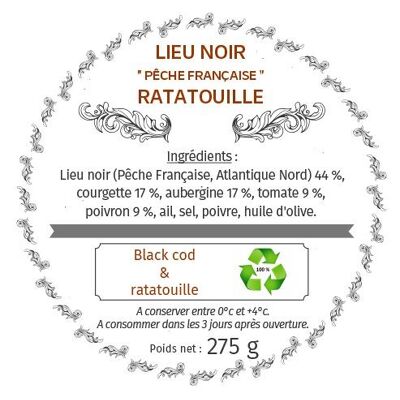 Lieu noir « Pêche de ligne », ratatouille (bocal en verre / bocaux traditionnels)