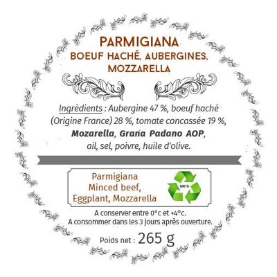 Parmigiana – Bœuf haché, aubergine, mozzarella (bocal en verre / bocaux traditionnels)