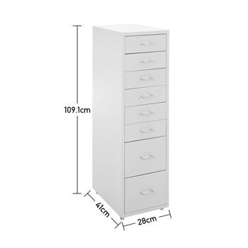 Livingandhome Classeur de bureau en métal à 8 tiroirs Rangement compact avec roulettes Blanc 5