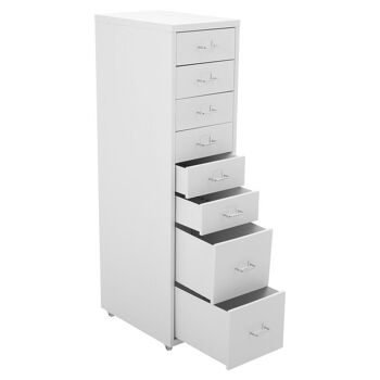 Livingandhome Classeur de bureau en métal à 8 tiroirs Rangement compact avec roulettes Blanc 6