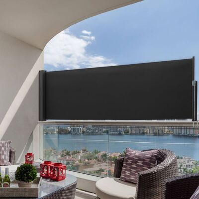 Livingandhome Terrassen-Seitenmarkise, einziehbarer Sonnenschutz, Windschutz, Sichtschutz für den Außenbereich, 300 x 120 cm, dunkelgrau