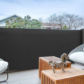 Livingandhome Auvent latéral de terrasse Pare-soleil rétractable Protection contre le vent Écran de confidentialité extérieur 300 x 120 cm Gris foncé 3