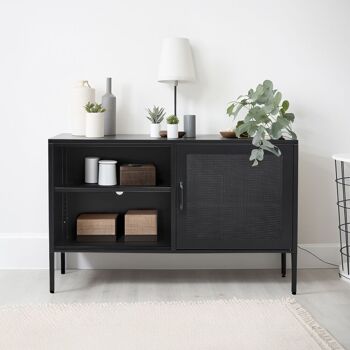 Livingandhome Meuble TV industriel Meuble de rangement 4 étagères Buffet en métal avec porte Noir 1