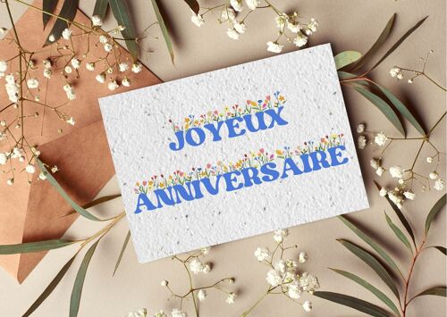 Carte postale à planter #24 "Joyeux anniversaire floral" Lot de 10