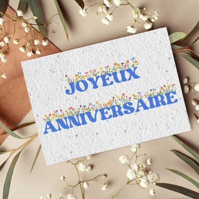 Carte postale à planter #24 "Joyeux anniversaire floral" Lot de 10