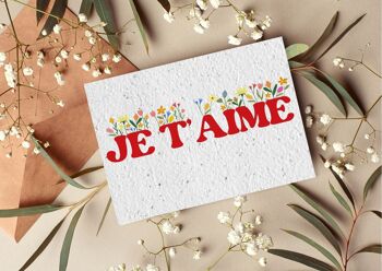 Carte postale à planter #23 "Je t'aime floral" Lot de 10 1