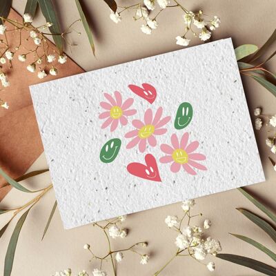 Cartolina per la pianta n. 34 "Flower Smiley" Set di 10