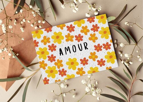 Carte postale à planter #30 "Amour entouré de fleurs" Lot de 10