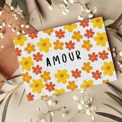 Carte postale à planter #30 "Amour entouré de fleurs" Lot de 10