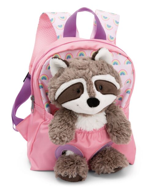 Rucksack mit Plüschtier 21x26cm Waschbär 25cm rosa