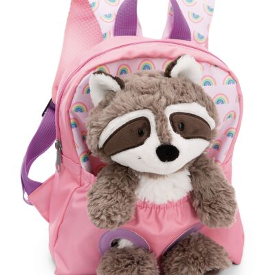 Backpack with plush toy 21x26cm raccoon 25cm pink
