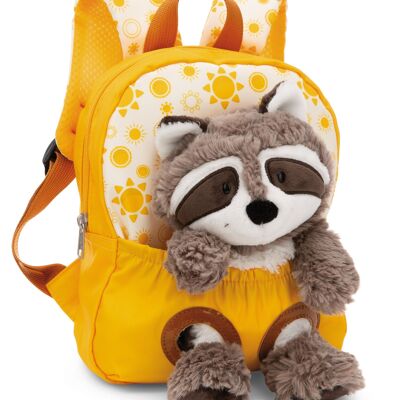 Rucksack mit Plüschtier 21x26cm Waschbär 25cm gelb