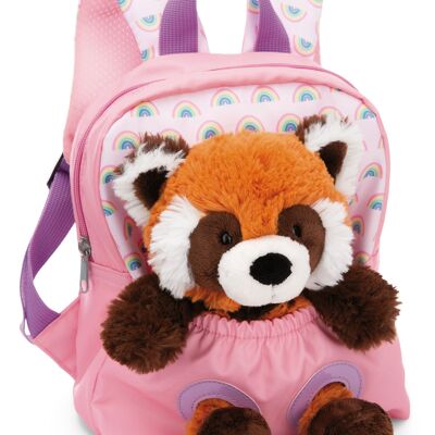 Rucksack mit Plüschtier 21x26cm Roter Panda 25cm rosa