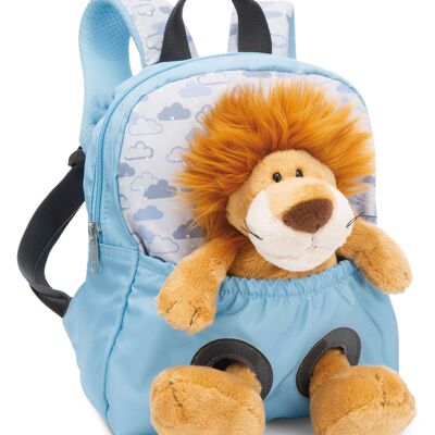 Backpack with plush toy 21x26cm lion 25cm light blue