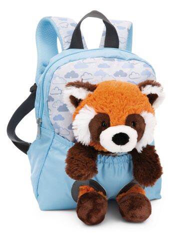 Sac à dos avec peluche 21x26cm Panda Rouge 25cm bleu clair 1