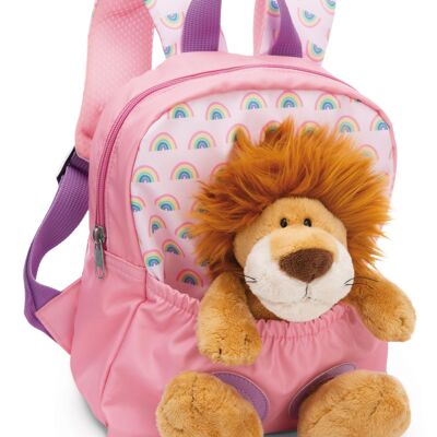 Backpack with plush toy 21x26cm lion 25cm pink