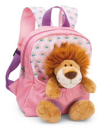 Sac à dos avec peluche 21x26cm lion 25cm rose 1