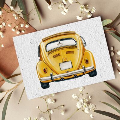 Carte postale à planter #45 "Voiture jaune" Lot de 10