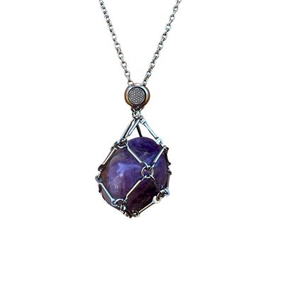 Amethyst-Edelstein- und Trommelstein-Halter-Halskette