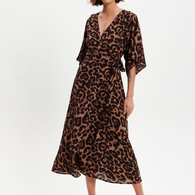 Liquorish Leopard Midi Dress With Short Sleeves