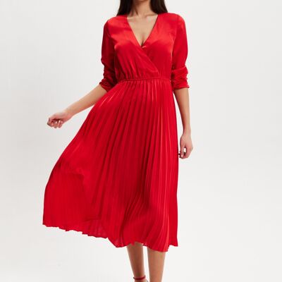 Vestido midi rojo con detalles plisados ​​de Liquorish