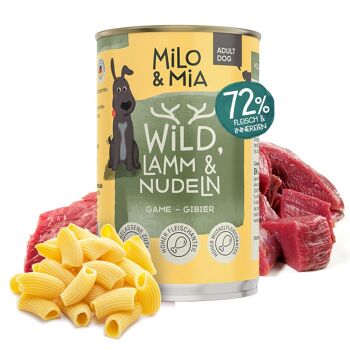 Milo & Mia - Nourriture humide premium - Chien Adulte - Gibier, Agneau & Pâtes 400g 2
