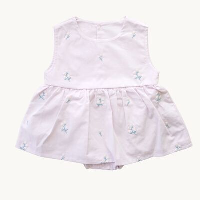 Baby romper 100% cotton lila color with flower embroidery