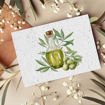 Carte postale à planter #58 "Huile d'olive" Lot de 10
