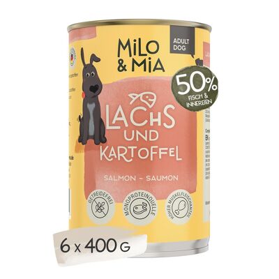 Milo & Mia - Alimento umido Premium - Cane Adulto - Monoproteico - Salmone e Patate 400g