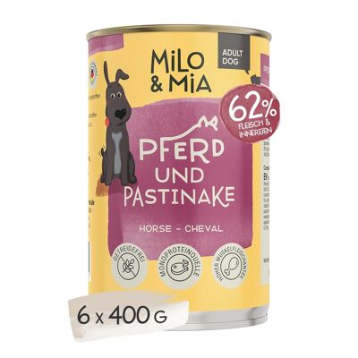 Milo & Mia - Alimento umido Premium - Cane Adulto - Monoproteico - Cavallo & Pastinaca 400g
