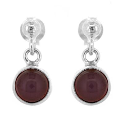 Small Round Garnet Cabochon Stud Post Drop Earrings and Presentation Box